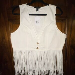 Forever 21 Cream Fringe Buttoned Vest
